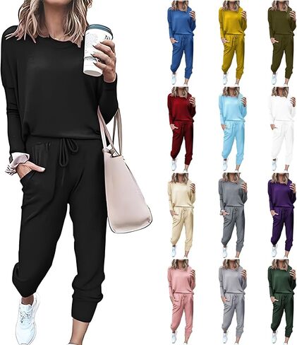Lounge Sets for Women 2 Piece Sweatsuit Crewneck Sweatshirts High Waisted Jogger Pants Fall Travel Airport Outfits in Saudi Arabia