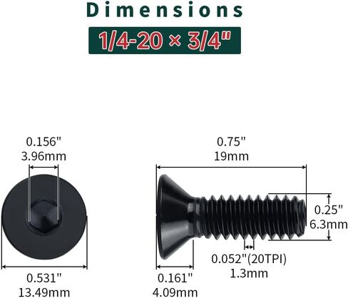 1/4-20 x 2 Black Flat Head Socket Head Screws (25 pcs), 304 Stainless Steel 18/8, Countersunk Head, Allen Hex Drive, Full Thread, Fayeploo in Saudi Arabia