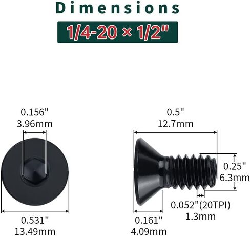 1/4-20 x 2 Black Flat Head Socket Head Screws (25 pcs), 304 Stainless Steel 18/8, Countersunk Head, Allen Hex Drive, Full Thread, Fayeploo in Saudi Arabia