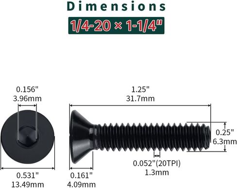 1/4-20 x 2 Black Flat Head Socket Head Screws (25 pcs), 304 Stainless Steel 18/8, Countersunk Head, Allen Hex Drive, Full Thread, Fayeploo in Saudi Arabia