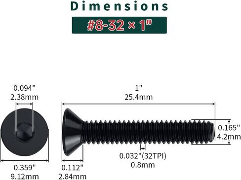1/4-20 x 2 Black Flat Head Socket Head Screws (25 pcs), 304 Stainless Steel 18/8, Countersunk Head, Allen Hex Drive, Full Thread, Fayeploo in Saudi Arabia