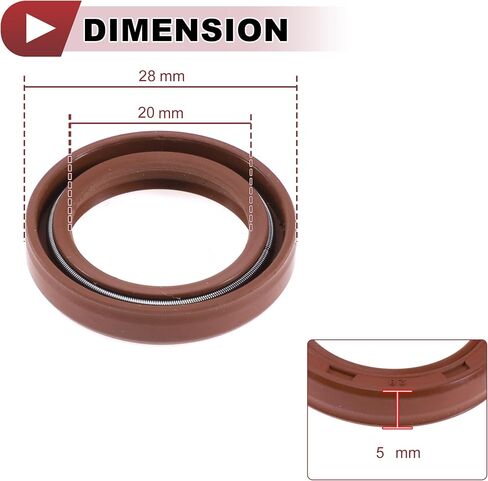 ختم الزيت العالمي TC ختم الختم ختم عمود دوار 20 × 28x5mm الضغط العالي FKM Rubber Brown 2 PCS in Kuwait