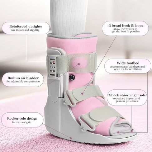 Walking Boot for Broken Foot, Air Cam Walker Boot for Foot Injury, Women Adjustable Fracture Support for Sprained Ankle, Grey Frame With Light Pink Lining, Medium in Kuwait