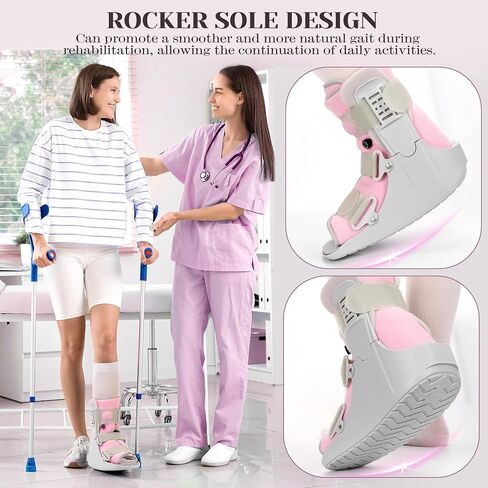 Walking Boot for Broken Foot, Air Cam Walker Boot for Foot Injury, Women Adjustable Fracture Support for Sprained Ankle, Grey Frame With Light Pink Lining, Medium in Kuwait