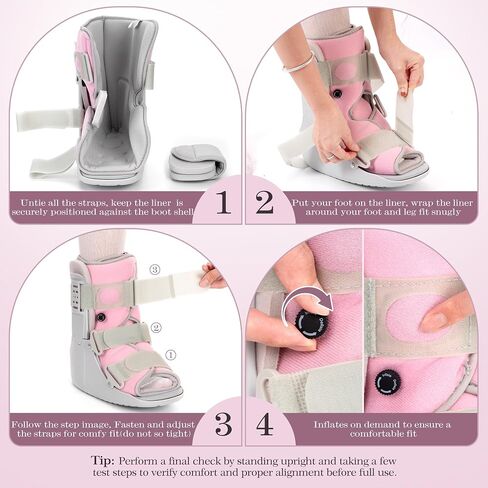 Walking Boot for Broken Foot, Air Cam Walker Boot for Foot Injury, Women Adjustable Fracture Support for Sprained Ankle, Grey Frame With Light Pink Lining, Medium in Kuwait