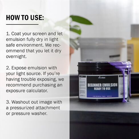 مستحلب طباعة الشاشة للمبتدئين من Ecotex® (8 أونصة) - مستحلب صور جاهز للاستخدام للشاشات الحريرية والنسيج - لحبر البلاستيسول والحبر المائي، ومستلزمات طباعة الشاشة in Kuwait