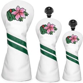 Premium PU Leather Driver Cover, Fairway Wood & Hybrid Covers for Men - Hibiscus Flower Embroidered Golf Head Covers for Woods and Driver -1pc or Set White Golf Club Covers in Kuwait