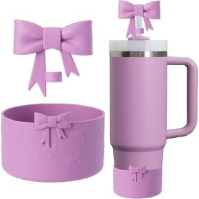 Cup Accessories Set for Stanley,Including 1Pcs Cute Bow Straw Cover Caps 10mm Reusable Straw Toppers,1Pcs Silicone Boot Sleeve for Stanley Quencher H2.0 Tumbler with Handle 30&40oz, Peony in Saudi Arabia