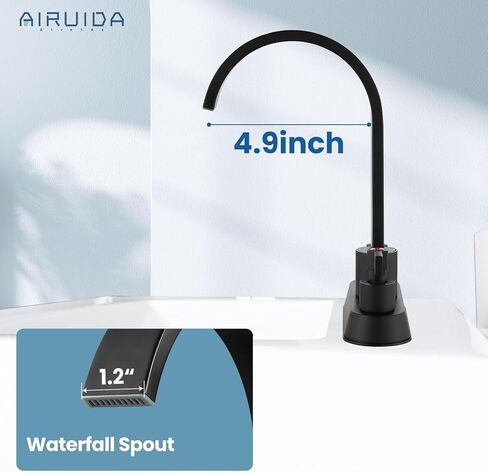 Airuida 4 بوصة مراكز الحمام صنبور الحمام ، مقبض مقبض الحمام صنبور ، 2 أو 3 أو 3 حفرة الحمام الغرور مع الصرف المنبثق ، شلال دوار SPOUT 2 خطوط إمدادات المياه مخروطية أسود غير لامع in Kuwait