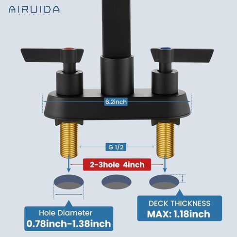 Airuida 4 بوصة مراكز الحمام صنبور الحمام ، مقبض مقبض الحمام صنبور ، 2 أو 3 أو 3 حفرة الحمام الغرور مع الصرف المنبثق ، شلال دوار SPOUT 2 خطوط إمدادات المياه مخروطية أسود غير لامع in Kuwait