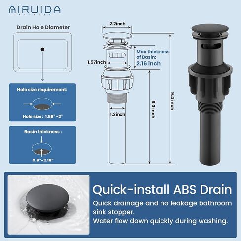 Airuida 4 بوصة مراكز الحمام صنبور الحمام ، مقبض مقبض الحمام صنبور ، 2 أو 3 أو 3 حفرة الحمام الغرور مع الصرف المنبثق ، شلال دوار SPOUT 2 خطوط إمدادات المياه مخروطية أسود غير لامع in Kuwait
