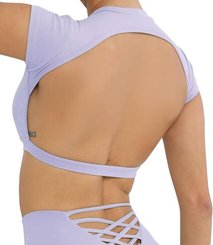 SEAUR Women's Open Back Workout Crop Tops Backless Yoga Shirts Gym Short Sleeve Compression Tee Sexy Going Out Top in Saudi Arabia