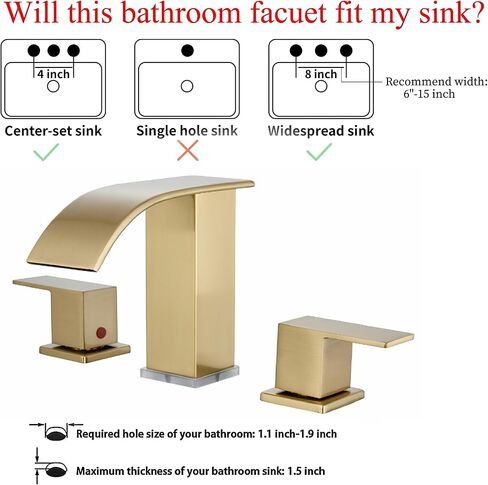 Bathroom Faucets 8 Inch Widespread Bathroom Sink Two Handles Matte Black Modern 3 Hole Waterfall Vanity Sink Faucet for 3 Hole with LED Light with Pop Up Drain in Kuwait