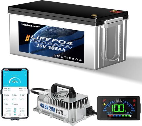 36V 105ah LifePo4 بطارية ، Bluetooth 200A BMS و LCD Displaywith 25a شاحن ， IP65 Water & Dust ، 10000+ دورات بطارية لعبة الجولف الليثيوم القابلة لإعادة الشحن ، مثالية لعربات الجولف in Saudi Arabia