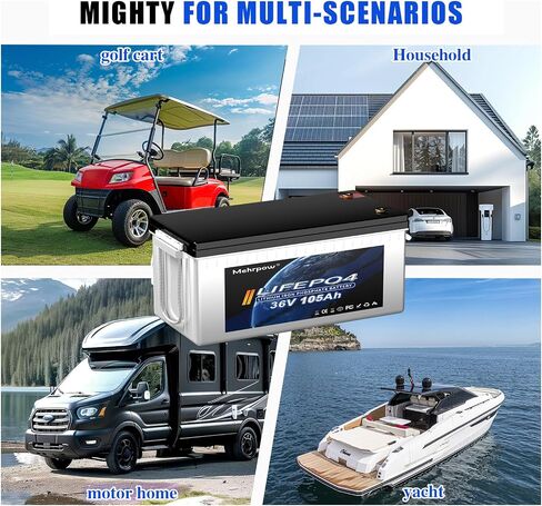 36V 105ah LifePo4 بطارية ، Bluetooth 200A BMS و LCD Displaywith 25a شاحن ， IP65 Water & Dust ، 10000+ دورات بطارية لعبة الجولف الليثيوم القابلة لإعادة الشحن ، مثالية لعربات الجولف in Saudi Arabia