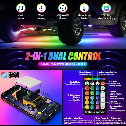 6pcs لعبة غولف سارحة أسطّة أدوات ضوء LED LED ، شريط RGB متعدد الأوضاع ، شريط الضوء ، التطبيق والتحكم عن بعد ، مزامنة الموسيقى ، IP68 مقاوم للماء ، 9-16 فولت شرائح إضاءة عربة غولف لسيارة النادي ezgo yamaha in Kuwait