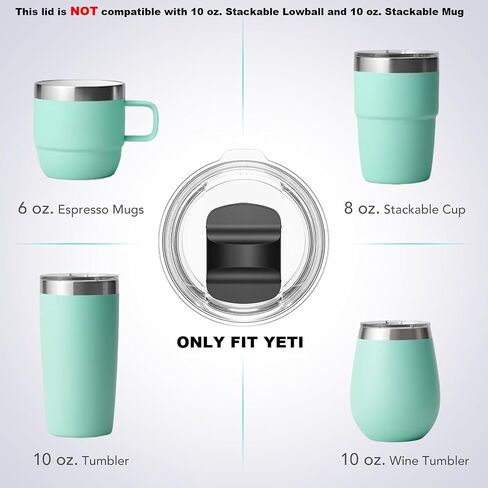 10 oz Wine Tumbler Lid for Yeti, Replacement Lids Compatible for YETI 6 oz Espresso Mugs and 8 oz Stackable Cup, Travel Spill Proof Cup Lids Covers with Magnetic Slider Switch, BPA Free in Saudi Arabia