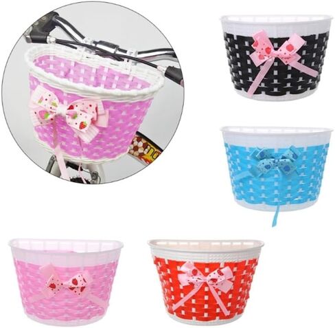 سلة دراجة Homoyooyo ، دراجة بلاستيكية مقود أمامي مقود Bowknot Storage Supplies Supplies Detachable Bicycle Diy Bike Decoration For Girls (Pink) in Kuwait