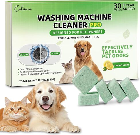 (30-Pack) Washing Machine Cleaning Tablets, Formulated for Pet Owners, Washer Cleaner, for Front-Loaders, Top-Loaders, HE Machines, Easily Removes Residue, Septic Safe, Over a 12-Month Supply in Kuwait