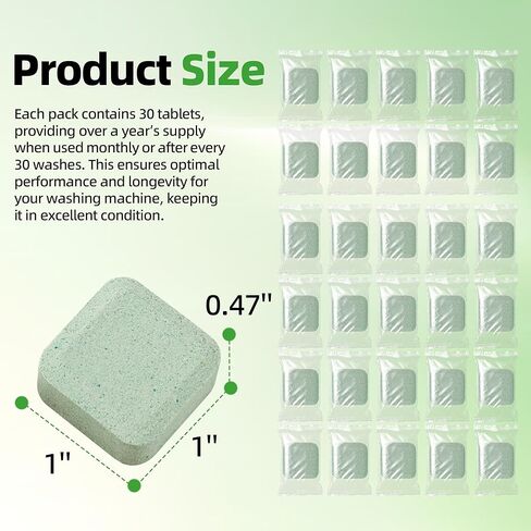 (30-Pack) Washing Machine Cleaning Tablets, Formulated for Pet Owners, Washer Cleaner, for Front-Loaders, Top-Loaders, HE Machines, Easily Removes Residue, Septic Safe, Over a 12-Month Supply in Kuwait