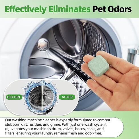 (30-Pack) Washing Machine Cleaning Tablets, Formulated for Pet Owners, Washer Cleaner, for Front-Loaders, Top-Loaders, HE Machines, Easily Removes Residue, Septic Safe, Over a 12-Month Supply in Kuwait