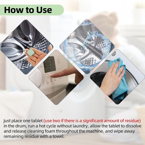 (30-Pack) Washing Machine Cleaning Tablets, Formulated for Pet Owners, Washer Cleaner, for Front-Loaders, Top-Loaders, HE Machines, Easily Removes Residue, Septic Safe, Over a 12-Month Supply in Kuwait