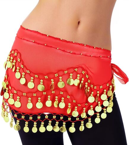 Mepase Belly Dance Hip Dicf مع 128 قطعة نقدية ذهبية 55.12 بوصة تنورة غلاف رقصة البطن للنساء in Saudi Arabia