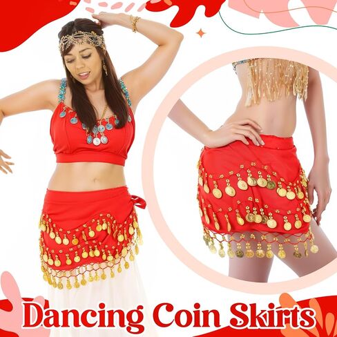 Mepase Belly Dance Hip Dicf مع 128 قطعة نقدية ذهبية 55.12 بوصة تنورة غلاف رقصة البطن للنساء in Saudi Arabia