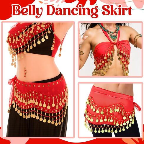 Mepase Belly Dance Hip Dicf مع 128 قطعة نقدية ذهبية 55.12 بوصة تنورة غلاف رقصة البطن للنساء in Saudi Arabia