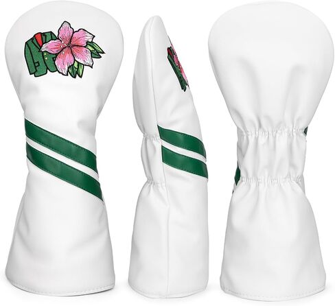 Premium PU Leather Driver Cover, Fairway Wood & Hybrid Covers for Men - Hibiscus Flower Embroidered Golf Head Covers for Woods and Driver -1pc or Set White Golf Club Covers in Saudi Arabia