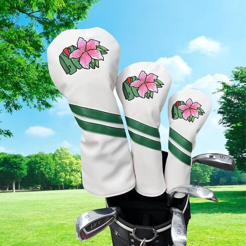 Premium PU Leather Driver Cover, Fairway Wood & Hybrid Covers for Men - Hibiscus Flower Embroidered Golf Head Covers for Woods and Driver -1pc or Set White Golf Club Covers in Saudi Arabia