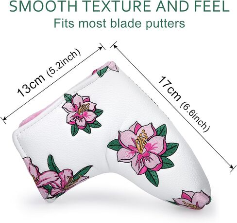 Golf Putter Cover Blade Putter Headcover Azalea Embroidery Golf Club Covers Leather Golf Blade Putter Cover with Magnetic Fit Most Brand in Saudi Arabia