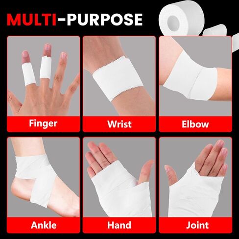8 Pack Athletic Tape ، شريط رياضي أبيض ، شريط معصم مفعم بالدموع ، أشرطة التصاق قوية للملاكمة ، الجمباز ، الهوكي ، كرة القدم ، اللاكروس والإسعافات الأولية (1.5 بوصة × 184 قدم) in Kuwait
