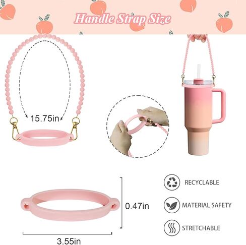 7PCS Strawberry Stanley Cup Accessories, Water Bottle Handle Strap for Stanley 30/40 oz, Including Straw Toppers, Silicone Cup Boot, Keychain Charms, Cup Decoration for Women Girls in Kuwait
