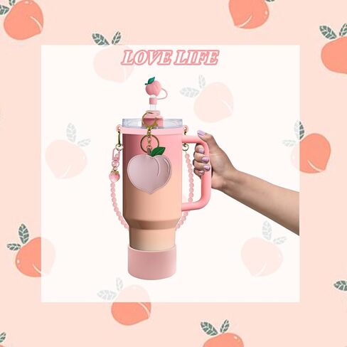 7PCS Strawberry Stanley Cup Accessories, Water Bottle Handle Strap for Stanley 30/40 oz, Including Straw Toppers, Silicone Cup Boot, Keychain Charms, Cup Decoration for Women Girls in Kuwait