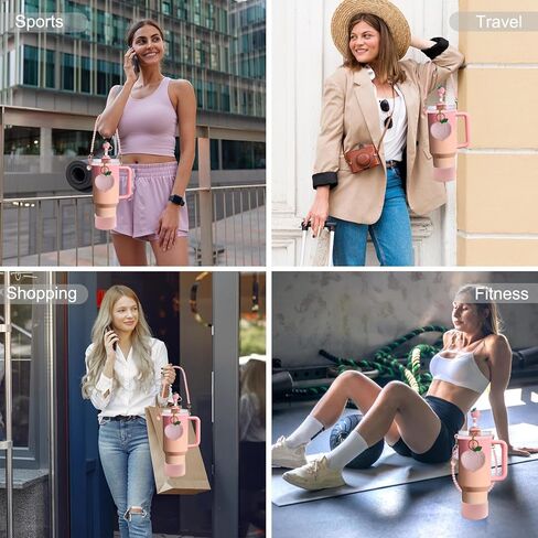 7PCS Strawberry Stanley Cup Accessories, Water Bottle Handle Strap for Stanley 30/40 oz, Including Straw Toppers, Silicone Cup Boot, Keychain Charms, Cup Decoration for Women Girls in Kuwait