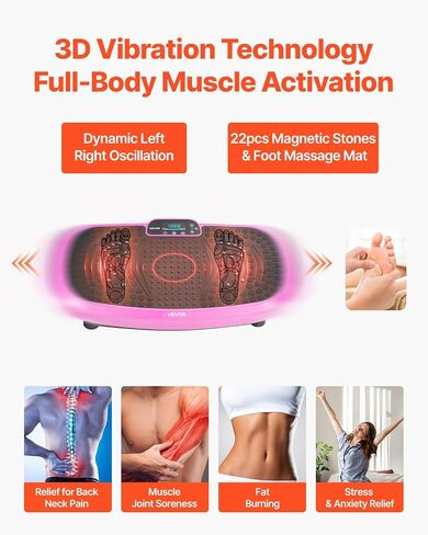 VEVOR Vibration Plate Exercise Machine, Whole Body Shaker for Lymphatic Drainage and Weight Loss, Home Workout Gym Fitness Equipment with 2 Resistance Bands, Vibrating Platform for Women Men in Saudi Arabia