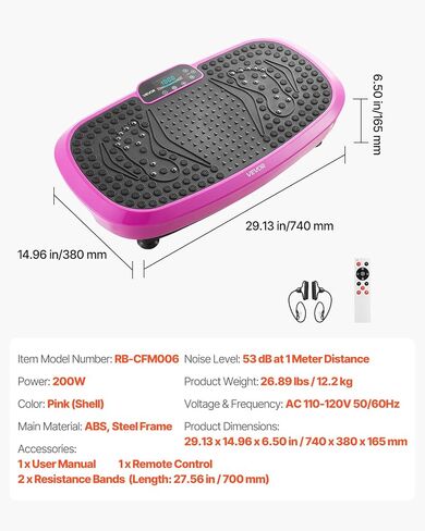 VEVOR Vibration Plate Exercise Machine, Whole Body Shaker for Lymphatic Drainage and Weight Loss, Home Workout Gym Fitness Equipment with 2 Resistance Bands, Vibrating Platform for Women Men in Saudi Arabia