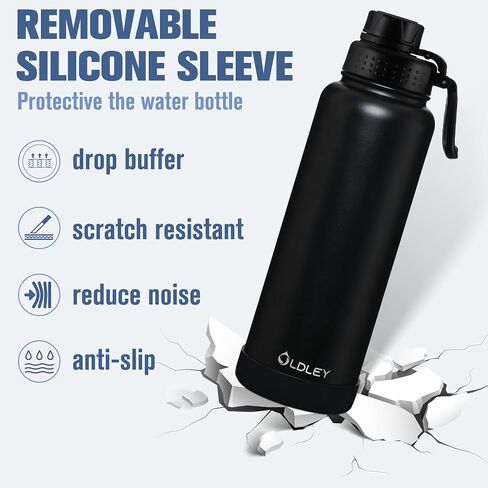OLDLEY 24 oz Insulated Water Bottle With Straw, Stainless Steel Sports Water Cup Flask with 3 Lids(Straw, Spout and Handle Lid) Double Walled Travel Thermal Canteen Mug,Black in Kuwait