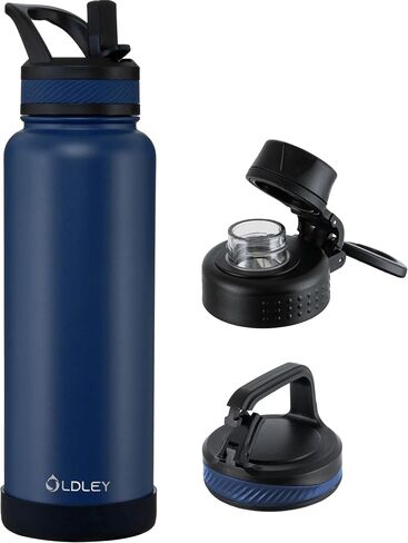 OLDLEY 24 oz Insulated Water Bottle With Straw, Stainless Steel Sports Water Cup Flask with 3 Lids(Straw, Spout and Handle Lid) Double Walled Travel Thermal Canteen Mug,Black in Kuwait
