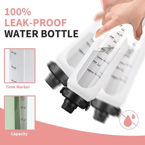 32 oz Glass Water Bottles with 2 Lids-Handle Spout Lid & Straw Lid 1 Liter Motivational Borosilicate Water Bottle with Silicone Sleeve and Time Marker,Leakproof in Saudi Arabia