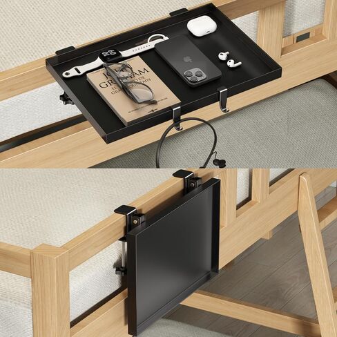 Bedside Shelf Foldable, Metal Clip-On Bunk Bed Table Shelf for Top Bunk Heavy Duty Bed Side Table Tray for College Dorm Room Essentials, Loft Nightstand Organizer Tray with 1 Cord Hole(Black) in Saudi Arabia