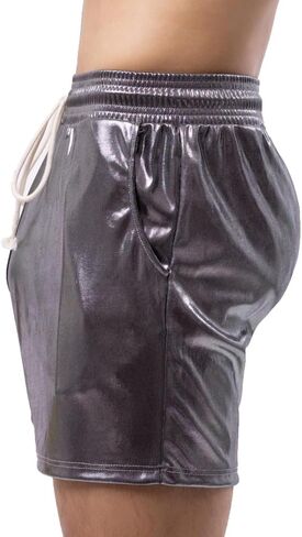 Mens Metallic Shorts Drawstring Pockets Casual Shorts Pants Sports Workout Loose SweatShorts in Kuwait