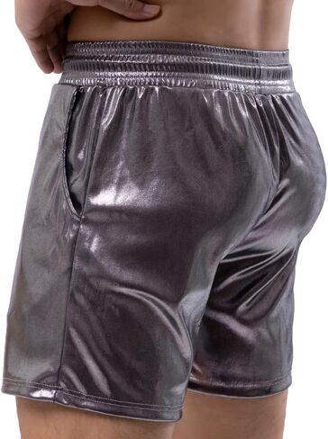 Mens Metallic Shorts Drawstring Pockets Casual Shorts Pants Sports Workout Loose SweatShorts in Kuwait
