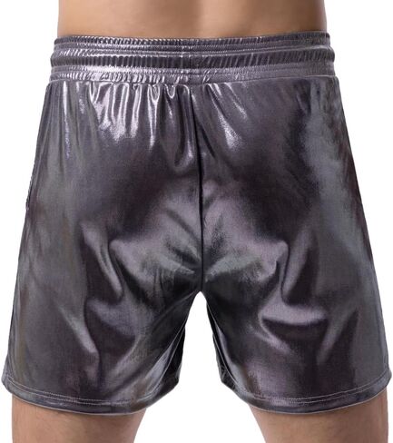 Mens Metallic Shorts Drawstring Pockets Casual Shorts Pants Sports Workout Loose SweatShorts in Kuwait