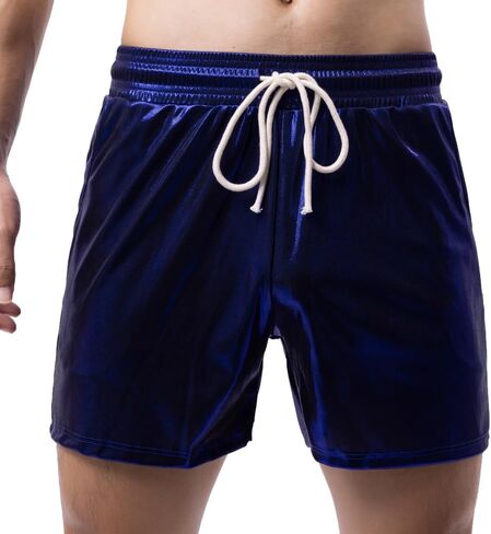 Mens Metallic Shorts Drawstring Pockets Casual Shorts Pants Sports Workout Loose SweatShorts in Kuwait