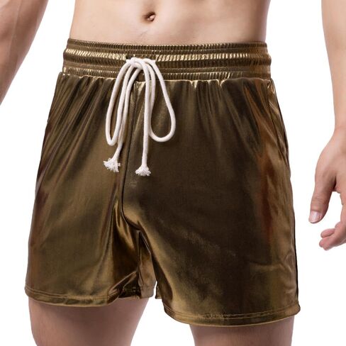Mens Metallic Shorts Drawstring Pockets Casual Shorts Pants Sports Workout Loose SweatShorts in Kuwait