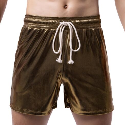 Mens Metallic Shorts Drawstring Pockets Casual Shorts Pants Sports Workout Loose SweatShorts in Kuwait
