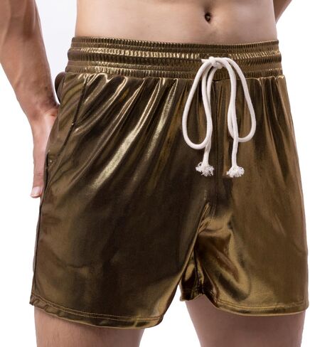 Mens Metallic Shorts Drawstring Pockets Casual Shorts Pants Sports Workout Loose SweatShorts in Kuwait