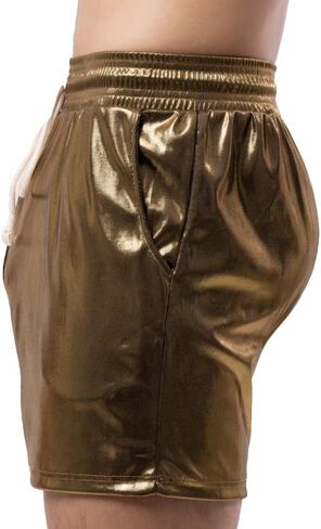 Mens Metallic Shorts Drawstring Pockets Casual Shorts Pants Sports Workout Loose SweatShorts in Kuwait